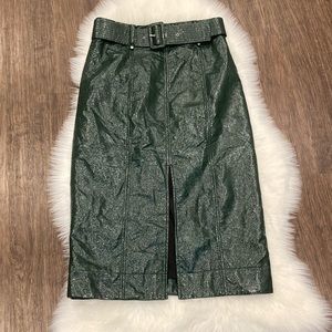 Tanya Taylor Forest Green Faux Leather Skirt 8